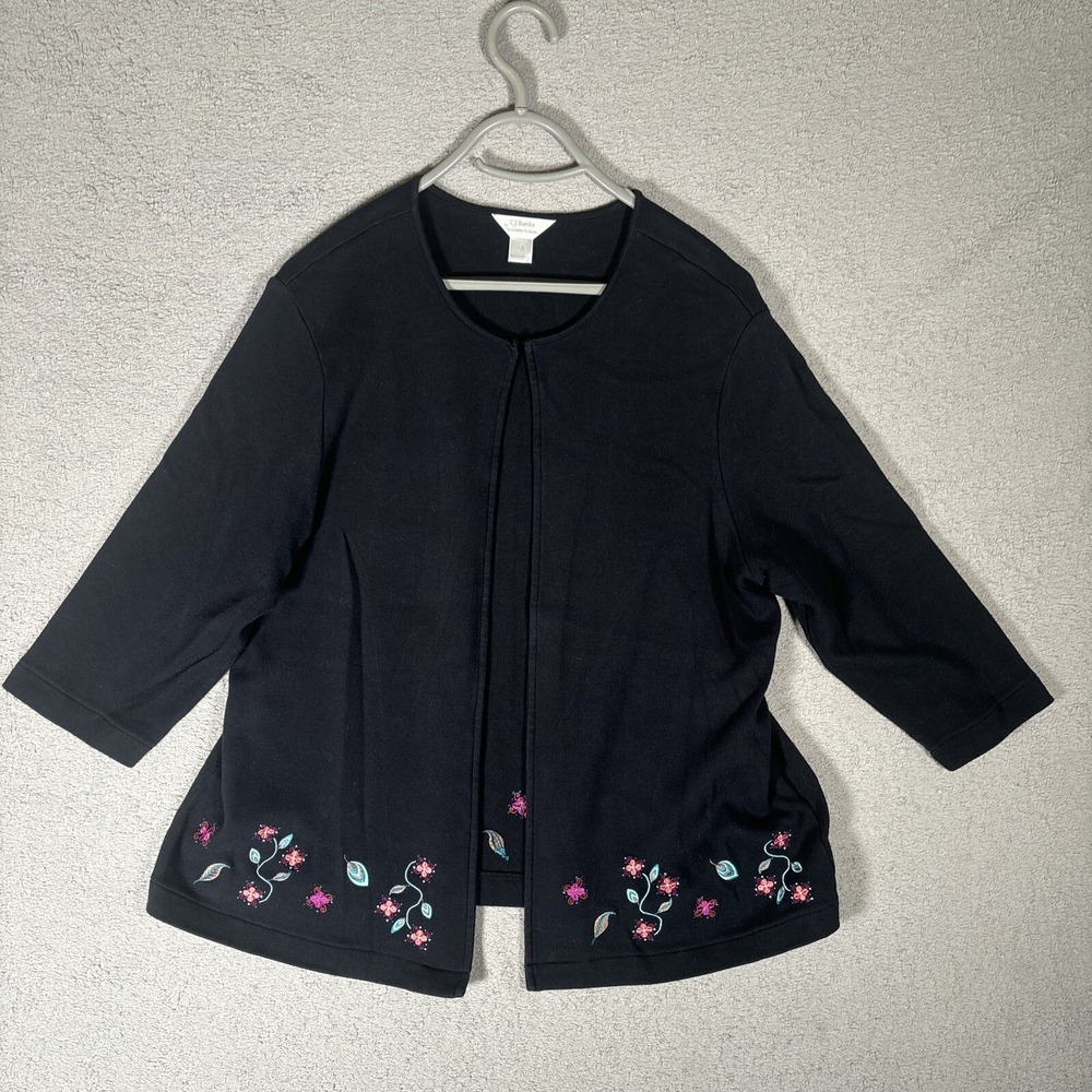 CJ Banks Black Floral Embroidered Open Front Cardigan Jacket Plus Size‎ 1X